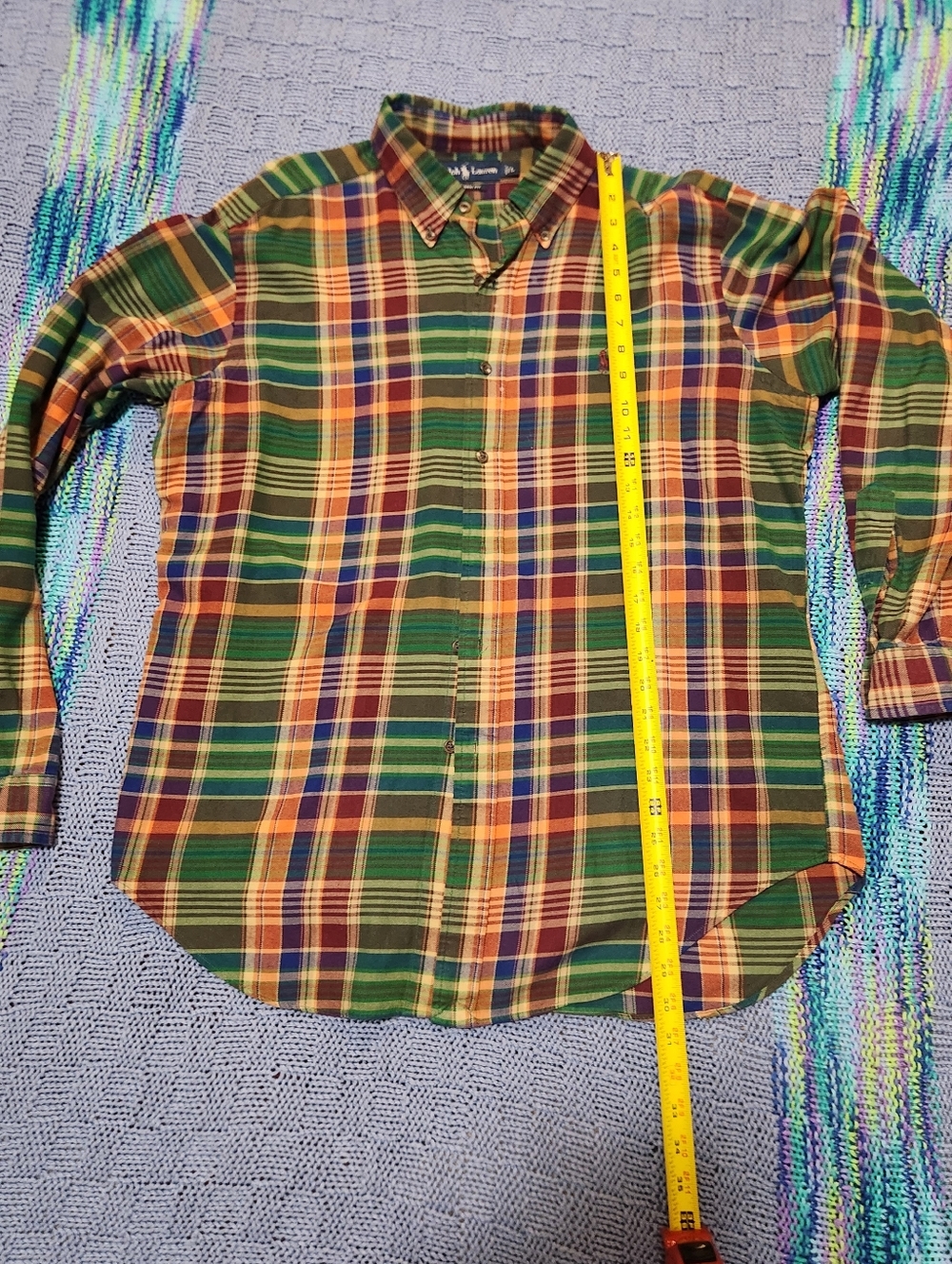 Ralph Lauren Green and Orange Plaid Button-Down Shirt
